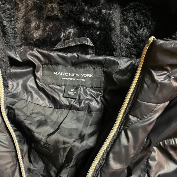 Marc New York Black Puffer Fleece Hood Vest Zip Front Size Medium Black - Picture 5 of 8